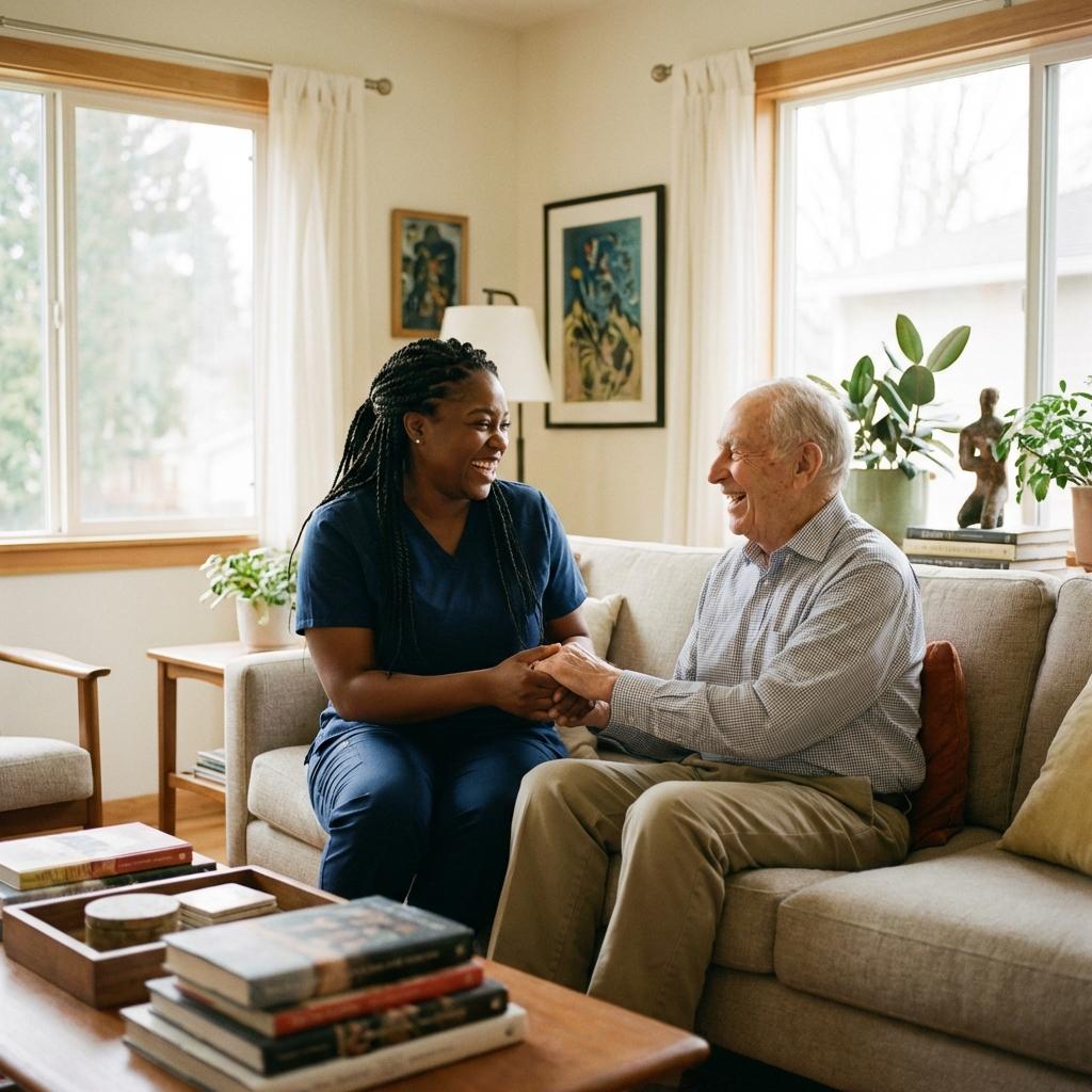 Caregiver smiling with consumer